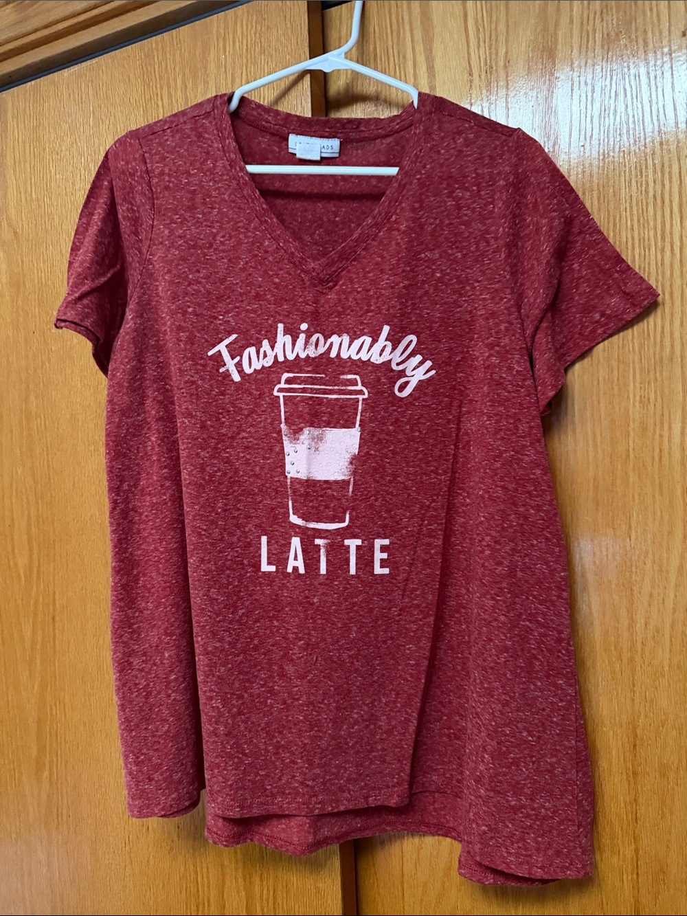 Women’s V-Neck 'Fashionably Latte' Graphic Tee - Burgundy